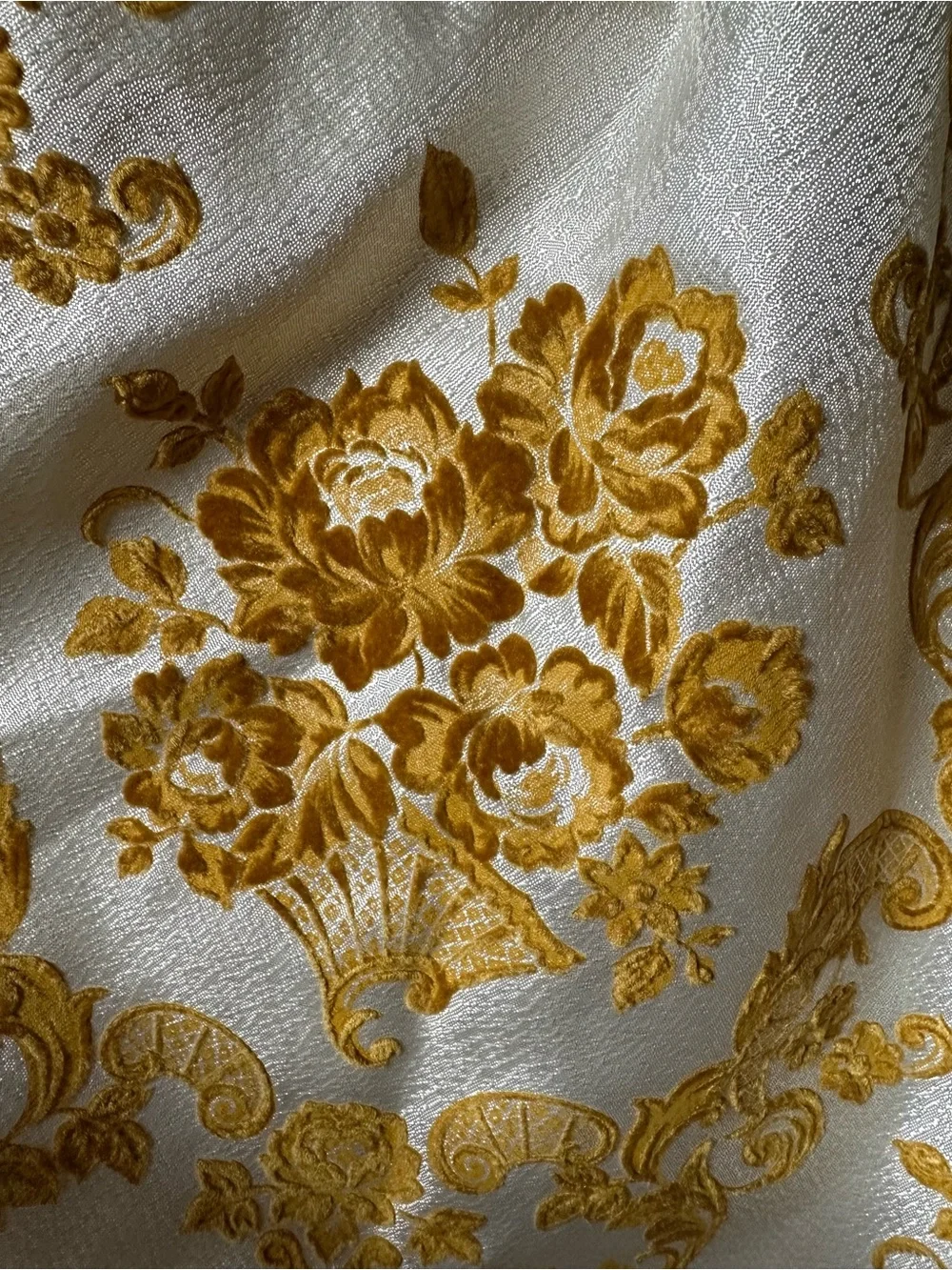 Mid Century Floral Brocade Velvet Curtain Panels Pinch Pleat 60”
